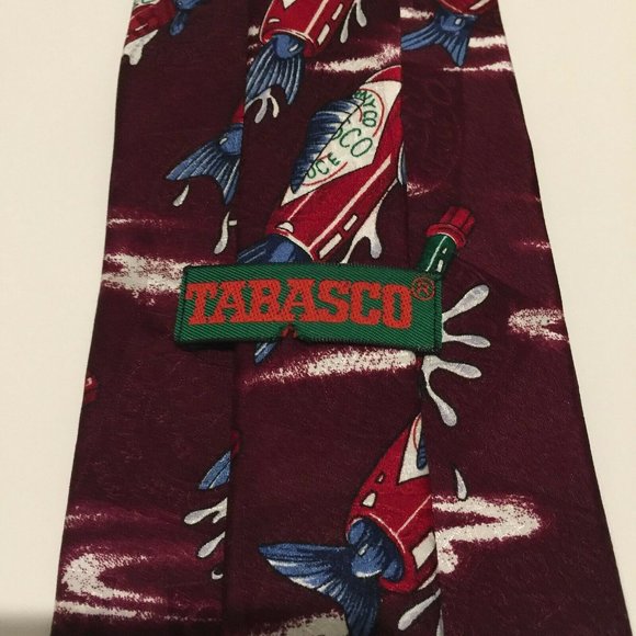 Mens Tabasco 100% Silk Neck Ties Hot Sauce bottle Novelty Print Fish 56" - Picture 2 of 9